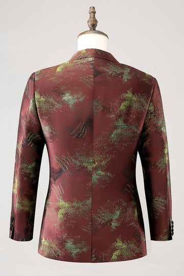 Brown Peak Lapel 2 Peça Jacquard Um Botão Masculino Prom Suits